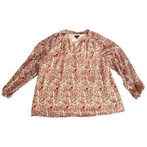 Talbots Petite XLp Floral Blouse Long Sleeve Ruffled Neckline Lightweight Sheer